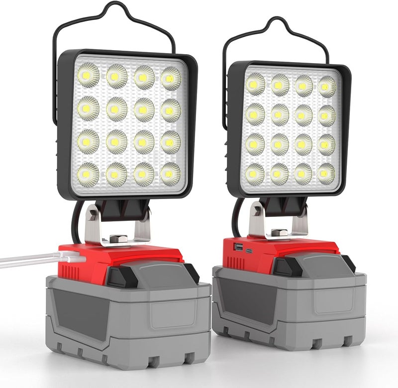 wokelux 2 حزمة من مصابيح العمل LED لبطارية Milwaukee M18 18V، مصباح عمل LED محمول مطور بقوة 76 واط و10000 لومن مع منفذ شحن USB وType-C، إضاءة خارجية (البطارية غير مدرجة) - Image 1
